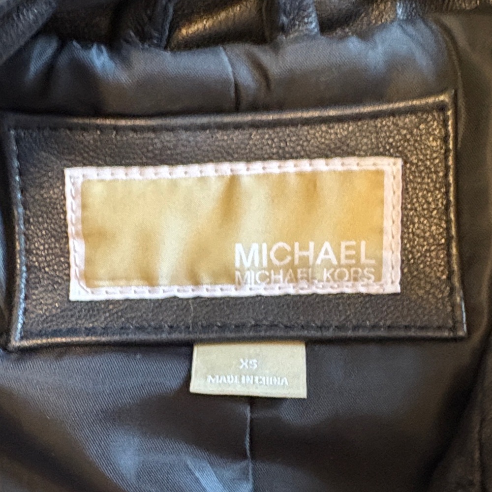 Michael Kors Black Leather Jacket for Women - Picture 2 of 9